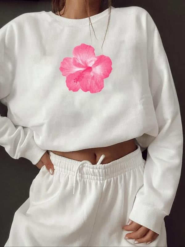Women'WB shield Floral Print Drop Shoulder TNF Lined Sweatshirt, Casual Long Sleeve Crew Neck Pullover for Fall & Winter,...