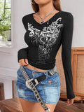 Women'WB shield Floral Print Long Sleeve Casual Vintage 90s Graphic Tees, Gothic Graphic Superhero team Neck T-shirt,...