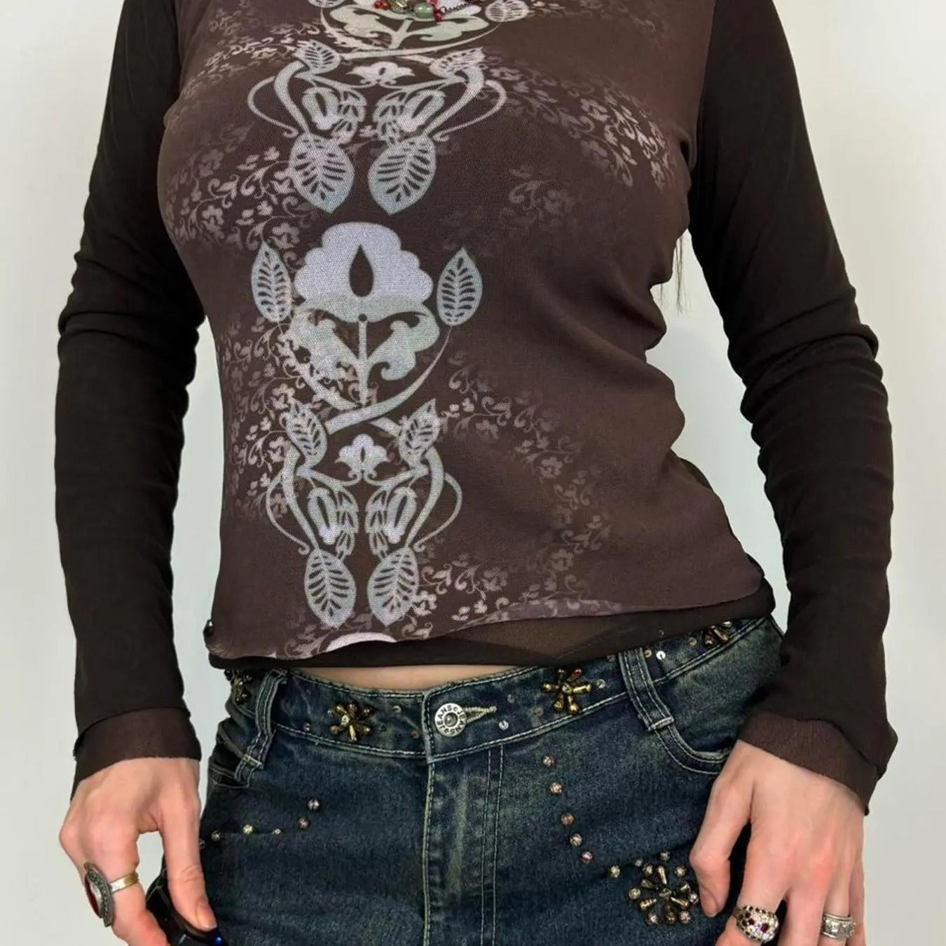 Women'WB shield Floral Print Mock Neck Tee, Vintage Long Sleeve T-shirt for Fall, Women'WB shield Top for Daily Wear...