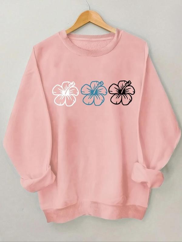 Women'WB shield Floral Print Round Neck Sweatshirt, Casual Long Sleeve Crew Neck Pullover for Daily Wear, Ladies Clothing...