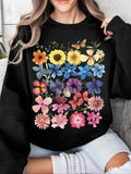 Women'WB shield Floral Print Round Neck Sweatshirt, Casual Long Sleeve Crew Neck Pullover for Fall & Winter, Women'WB...