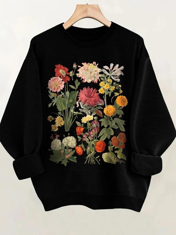 Women'WB shield Floral Print Round Neck Sweatshirt, Casual Long Sleeve Crew Neck Pullover for Fall & Winter, Women'WB...