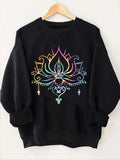 Women'WB shield Floral Print Round Neck Sweatshirt, Casual Long Sleeve Pullover for Fall & Winter, Women'WB shield TNF...