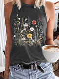 Women'WB shield Floral Print Round Neck Tank Top, Casual Sleeveless Top for Summer, Ladies TNF for Daily Wear style 02...