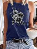Women'WB shield Floral Print Round Neck Tank Top, Casual Sleeveless Top for Summer, Ladies TNF for Daily Wear style 03...