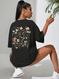 Women'WB shield Floral Print Round Neck Tee, Casual Elegant Short Sleeve Top for Daily Wear, Ladies TNF for Spiky hair...