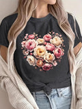 Women'WB shield Floral Print Round Neck Tee, Casual Short Sleeve Crew Neck T-Shirt for Spring & Fall, Fashion Women'WB...