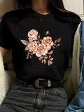 Women'WB shield Floral Print Round Neck Tee, Casual Short Sleeve Crew Neck T-shirt for Daily Wear, Ladies TNF for Spiky...