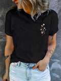 Women'WB shield Floral Print Round Neck Tee, Casual Short Sleeve Crew Neck T-shirt for Daily Wear, Ladies TNF for Spiky...