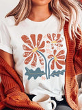 Women'WB shield Floral Print Round Neck Tee, Casual Short Sleeve T-shirt for Summer, Ladies TNF for Daily Wear Hoodie,...