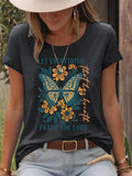 Women'WB shield Floral Print Round Neck Tee, Fashion Casual Crew Neck T-Shirt for Daily Holiday Vacation Outdoor Wear,...