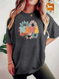 Women'WB shield Floral Print Round Neck Tee, Fashion Casual Crew Neck T-Shirt for Daily Holiday Vacation Outdoor Wear,...