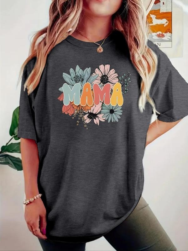 Women'WB shield Floral Print Round Neck Tee, Fashion Casual Crew Neck T-Shirt for Daily Holiday Vacation Outdoor Wear,...