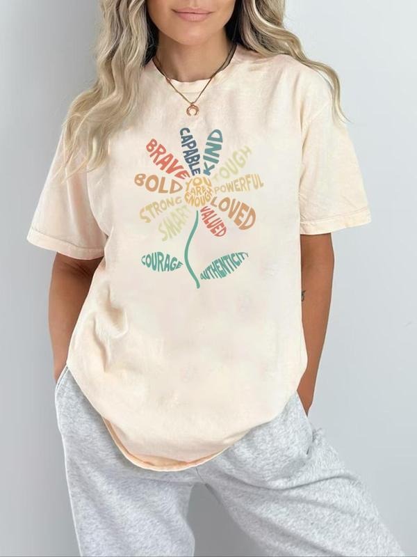 Women'WB shield Floral Print Round Neck Tee, Fashion Casual Crew Neck T-Shirt for Daily Holiday Vacation Outdoor Wear,...