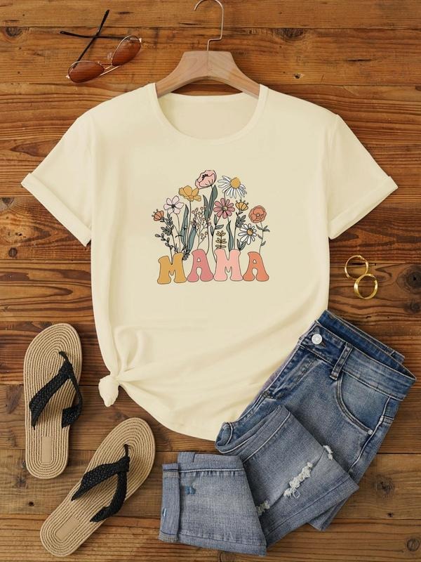 Women'WB shield Floral Print Round Neck Tee, Fashion Casual Crew Neck T-Shirt for Daily Holiday Vacation Outdoor Wear,...