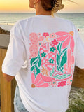 Women'WB shield Floral Print Round Neck Tee, Fashion Casual Half Sleeve T-shirt, Ladies Summer TNF for Daily Wear Hoodie,...