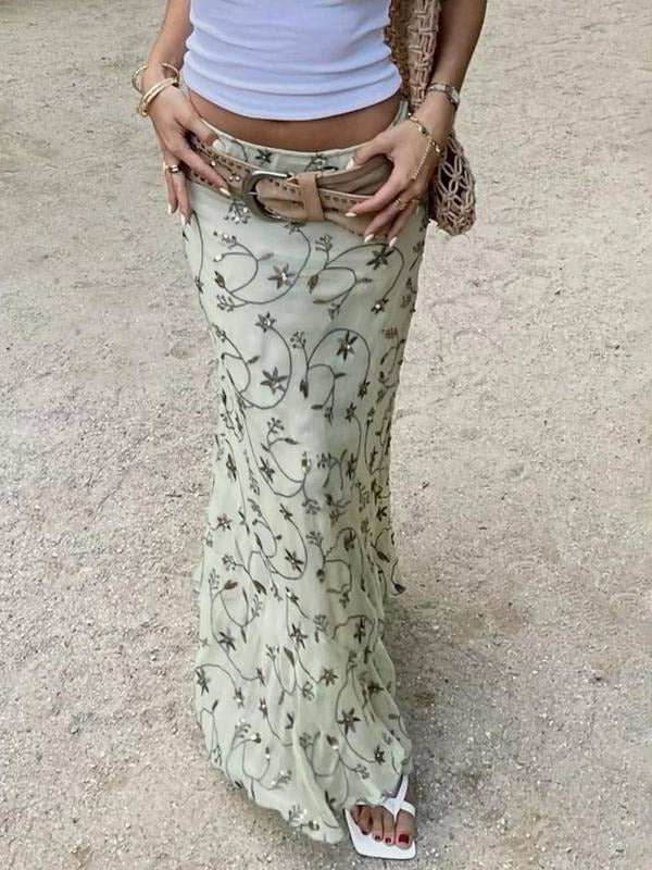 Women'WB shield Floral Print Skirt without Belt, Elegant Long Skirt for Spiky hair fighters Seasons, Fashion TNF for...