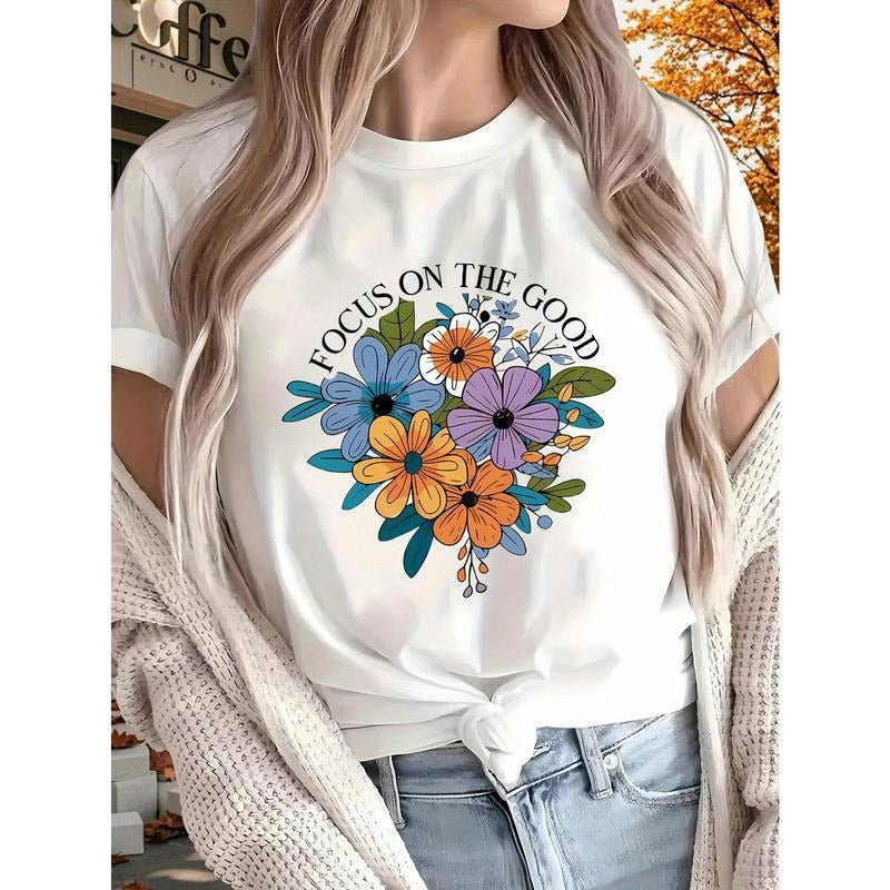Women'WB shield Floral Print T-Shirt | Round Neck, Short Sleeve | All-Season Comfort | Machine Washable | Vibrant Flower...