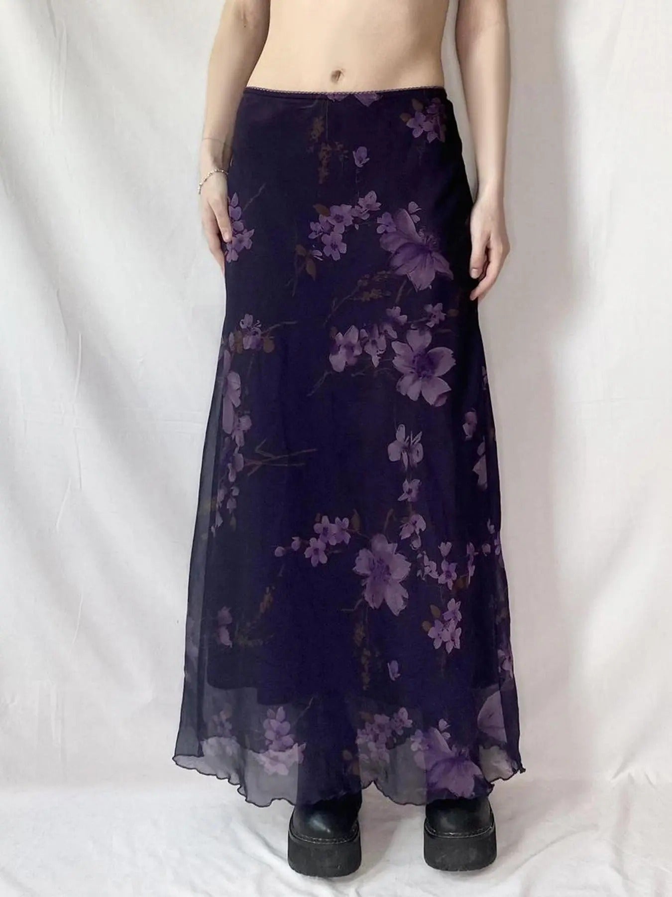 Women'WB shield Floral Print Tulle Skirt, Boho Fashion Casual Long Skirt for Daily Holiday Vacation Wear, Ladies Bottoms...