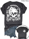 Women'WB shield Floral Skull & Letter Print Round Neck Tee, Fashion Casual Short Sleeve T-shirt for Daily Holiday...