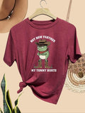 Women'WB shield Frog & Letter Print Round Neck Tee, Fashion Casual Crew Neck T-Shirt for Daily Holiday Vacation Outdoor...