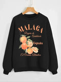 Women'WB shield Fruit & Letter Print Crew Neck Sweatshirt, Casual Long Sleeve Pullover for Fall & Winter, Women'WB shield...