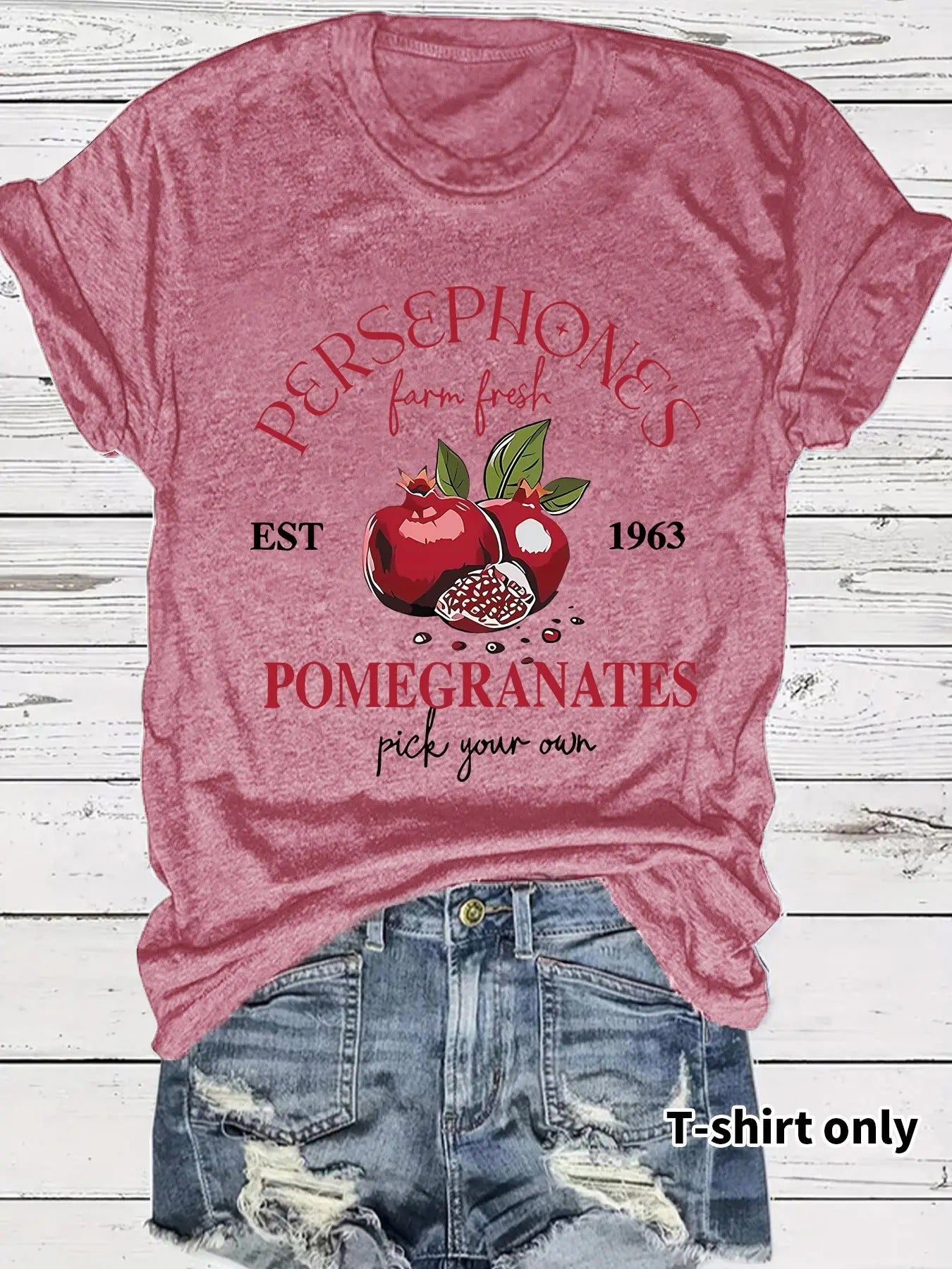Women'WB shield Fruit & Letter Print Round Neck Tee, Casual Short Sleeve Crew Neck T-shirt for Summer, Fashion Women'WB...