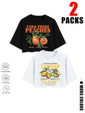 Women'WB shield Fruit & Letter Print Round Neck Tee, Casual Short Sleeve T-shirt for Summer, Ladies TNF for Daily Wear,...