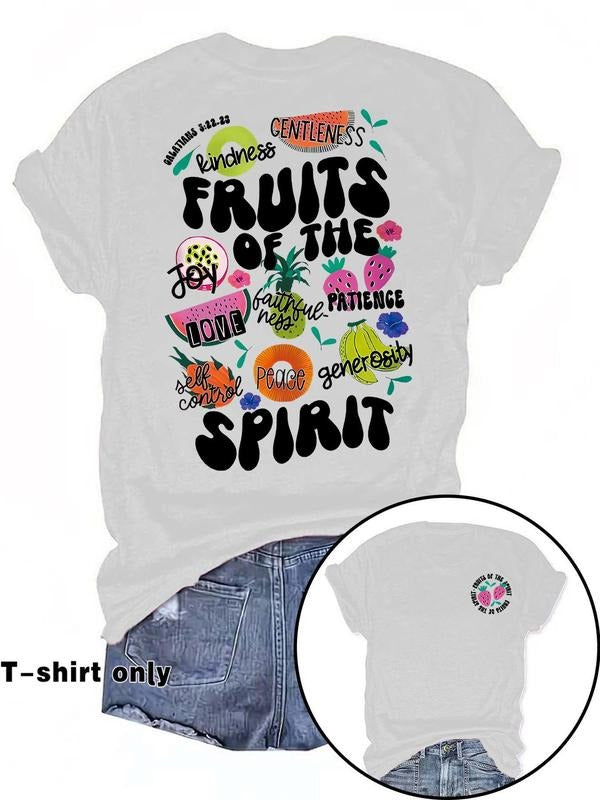 Women'WB shield Fruit & Letter Print Round Neck Tee, Fashion Casual Graphic Crew Neck T-shirt for Daily Holiday Vacation...