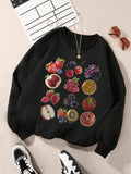 Women'WB shield Fruit Print Drop Shoulder Sweatshirt, Casual TNF Lined Long Sleeve Round Neck Pullover for Fall & Winter,...