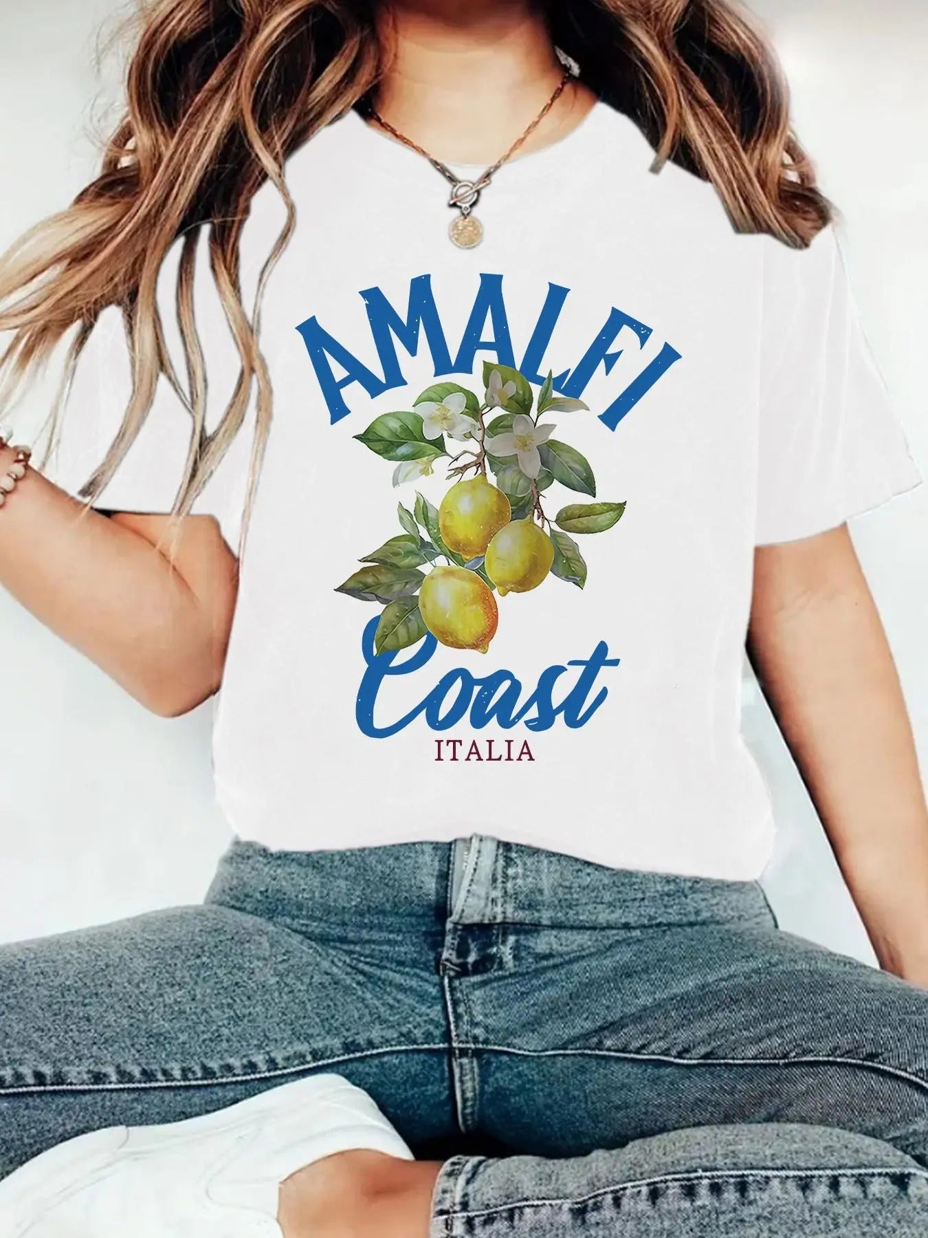 Women'WB shield Fruit Print Round Neck Tee, Fashion Casual Short Sleeve T-shirt, Ladies Summer TNF for Daily Wear style...