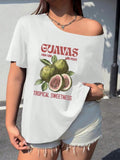 Women'WB shield Fruits & Letter Print Round Neck Tee, Casual Guava Graphic Short Sleeve T-Shirt for Summer, Ladies TNF...