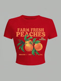 Women'WB shield Fruits & Letter Print Round Neck Tee, Casual Slim-fitting Short Sleeve T-shirt, Ladies Summer TNF for...