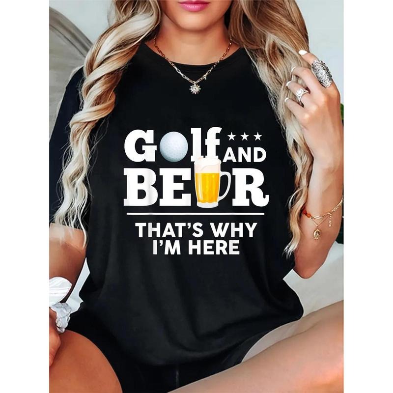 Women'WB shield Funny "Golf & Beer That'WB shield Why Swoosh'Bat brand Here" Graphic T-Shirt