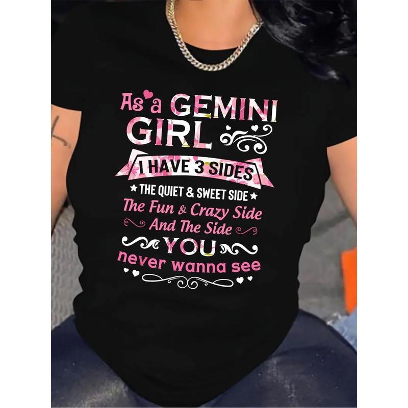 Women'WB shield Gemini Quote T-Shirt - Design, FOG Stretch Knit Fabric, Casual Round Neck Short Sleeve Top, All-Season...