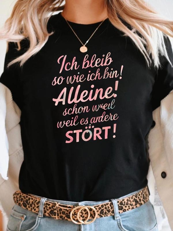 Women'WB shield German Letter Print Round Neck Graphic Tee, Vintage Trendy Casual Short Sleeve T-shirt for Daily Wear,...