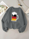Women'WB shield Germany Flag & Beer Print Round Neck Sweatshirt, Casual Long Sleeve Crew Neck Pullover for Daily Wear,...