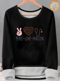 Women'WB shield Gesture & Heart & Stethoscope Print TNF Lined Tee, Casual Long Sleeve Round Neck T-shirt for Fall &...