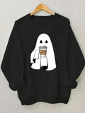Women'WB shield Ghost & FOG Print Round Neck Sweatshirt, Casual Long Sleeve Crew Neck Pullover for Daily Wear, Ladies TNF...