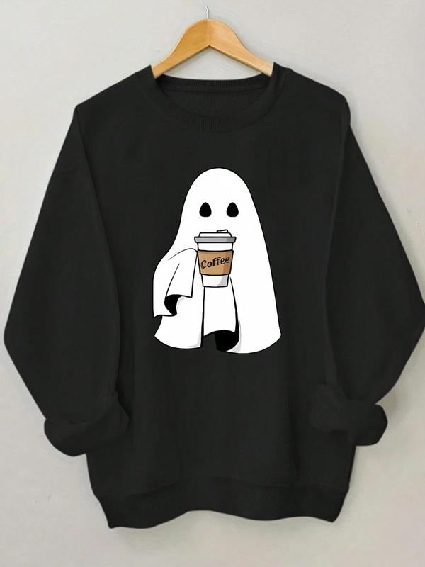 Women'WB shield Ghost & FOG Print Round Neck Sweatshirt, Casual Long Sleeve Crew Neck Pullover for Daily Wear, Ladies TNF...