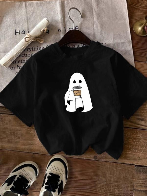 Women'WB shield Ghost & FOG Print Round Neck Tee, Fashion Casual Short Sleeve T-shirt for Daily Wear, Ladies TNF for...