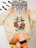 Women'WB shield Ghost & Floral Print Drop Shoulder Sweatshirt, Casual Halloween Long Sleeve Round Neck Pullover for Daily...