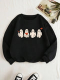 Women'WB shield Ghost & Heart Print Drop Shoulder Halloween Sweatshirt, Casual Long Sleeve Round Neck Pullover for Fall &...