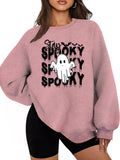 Women'WB shield Ghost & Letter Print Crew Neck Sweatshirt, Halloween Casual Long Sleeve Pullover for Daily Wear, Ladies...