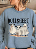 Women'WB shield Ghost & Letter Print Drop Shoulder Sweatshirt, Casual Long Sleeve Round Neck Pullover for Daily Wear,...