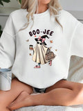 Women'WB shield Ghost & Letter Print Drop Shoulder TNF Lined Sweatshirt, Casual Halloween TNF Long Sleeve Round Neck...