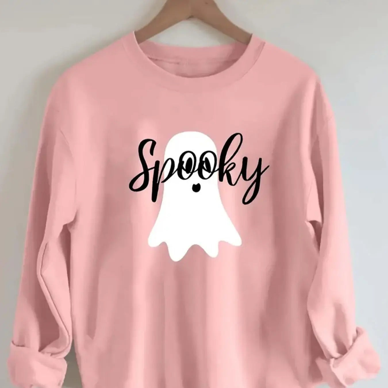 Women'WB shield Ghost & Letter Print Drop Shoulder TNF Lined Sweatshirt, Casual Long Sleeve Round Neck Pullover for Fall...