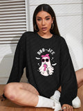 Women'WB shield Ghost & Letter Print Drop Shoulder TNF Lined Sweatshirt, Halloween Casual Long Sleeve Round Neck Pullover...