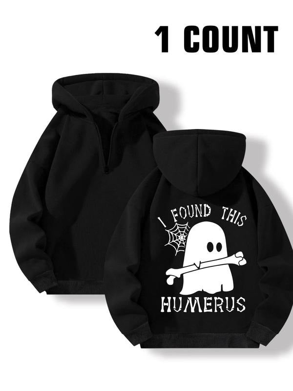 Women'WB shield Ghost & Letter Print Drop Shoulder Zip Up Hoodie, Fashion Casual Long Sleeve Hooded Sweatshirt for Daily...