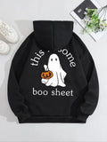 Women'WB shield Ghost & Letter Print Hoodie, Fashion Casual Boo Sheet Hooded Halloween TNF Sweatshirt for Daily Holiday...